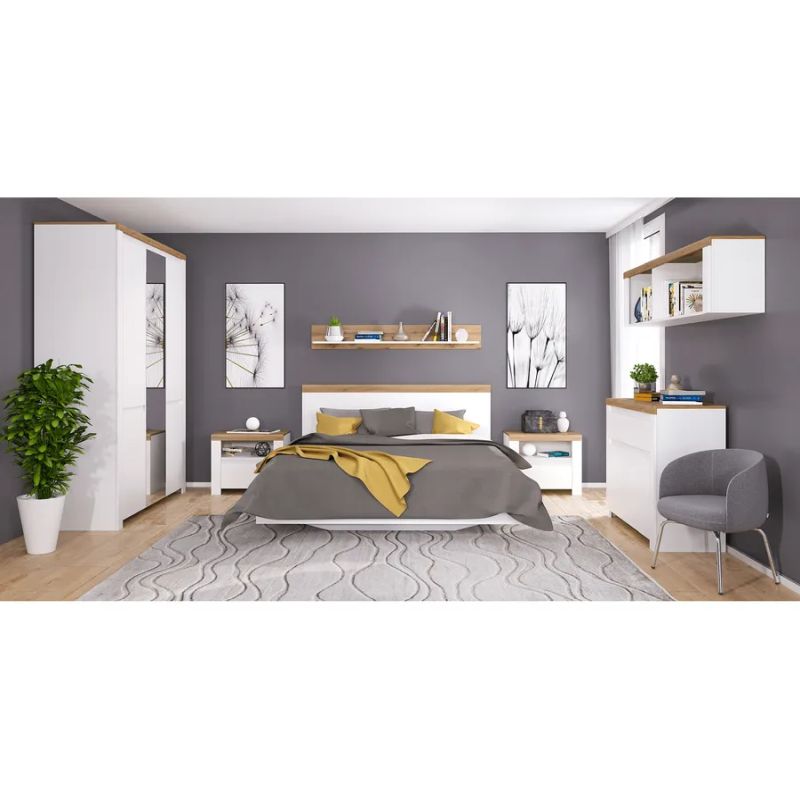 Manželská pohodlná posteľ 160, biela-dub wotan