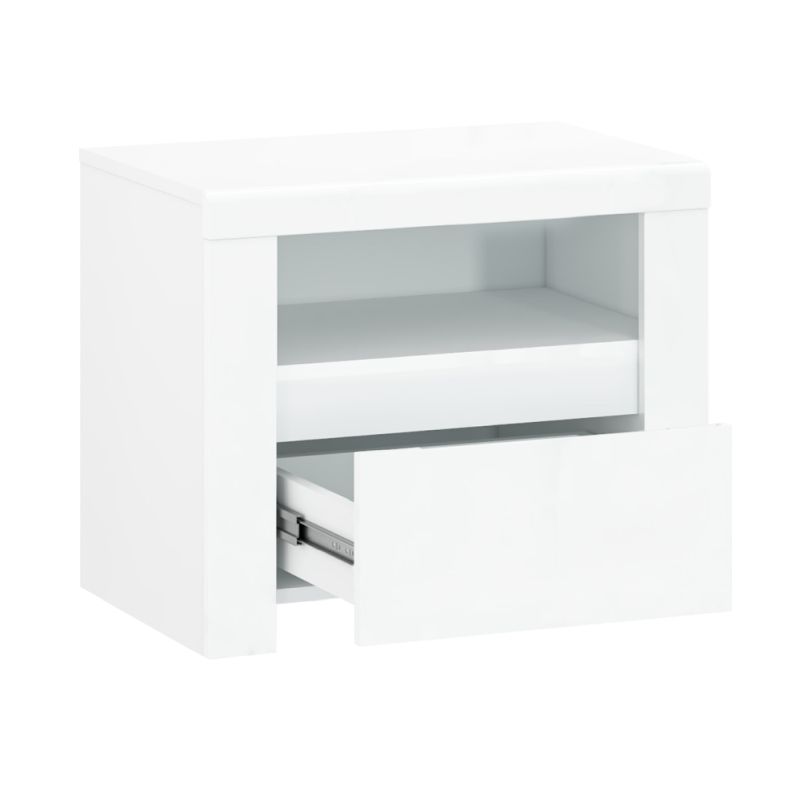 Nočný stolík v bielom lesku