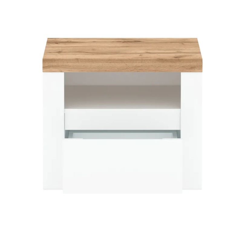 Nočný stolík, biely lesk-dub wotan