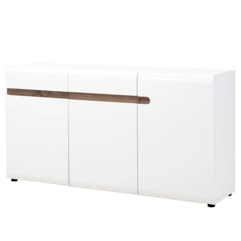 Komoda 3-dverová s dvomi zásuvkami, dub sonoma tmavý -biela vysoký lesk