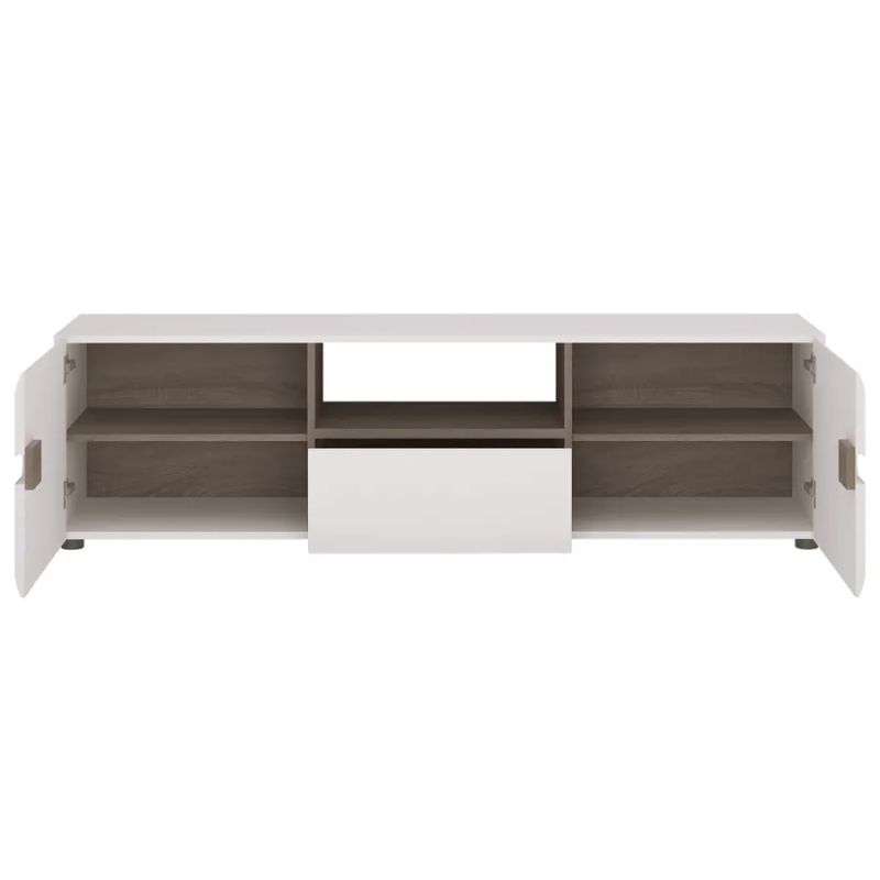 Komoda nízka 2-dverová s jednou zásuvkou, dub sonoma tmavý -biela vysoký lesk