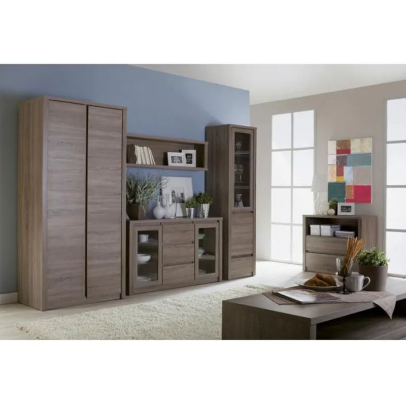 Komoda K2D, s dvoma presklennými dvierkami, dub lefkas