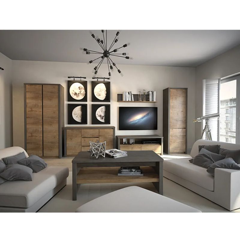 Komoda K2DP, s dvoma dvierkami a 3x zásuvka, dub lefkas-sivá