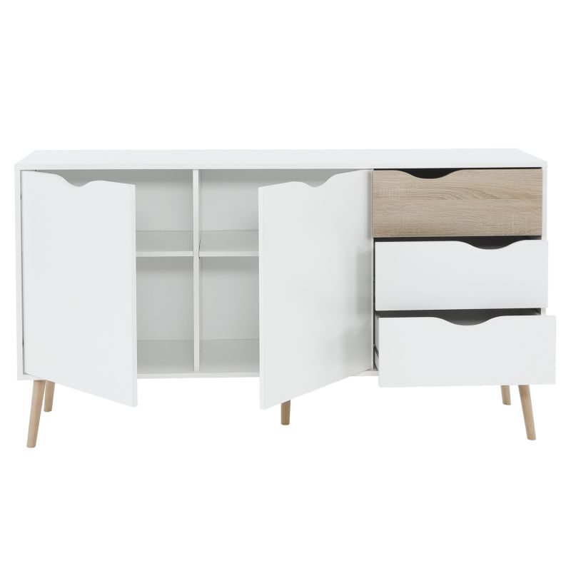 Moderná komoda 2 dverová, trojzásuvková, dub sonoma-biela