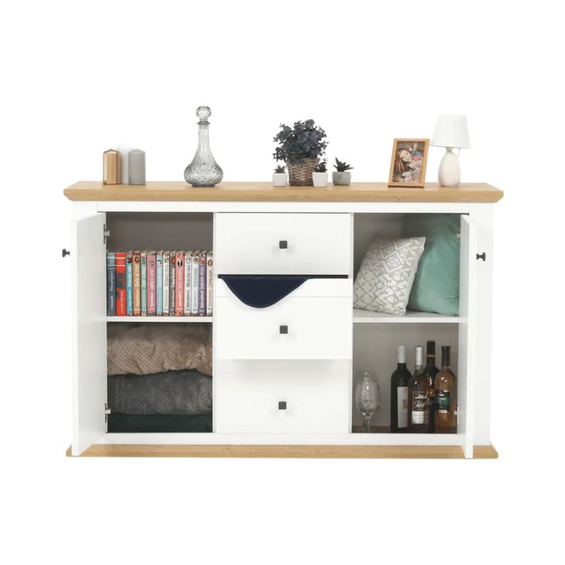 Komoda v modernom prevedení 3x zásuvka, 2x dvierka, biela-dub grand