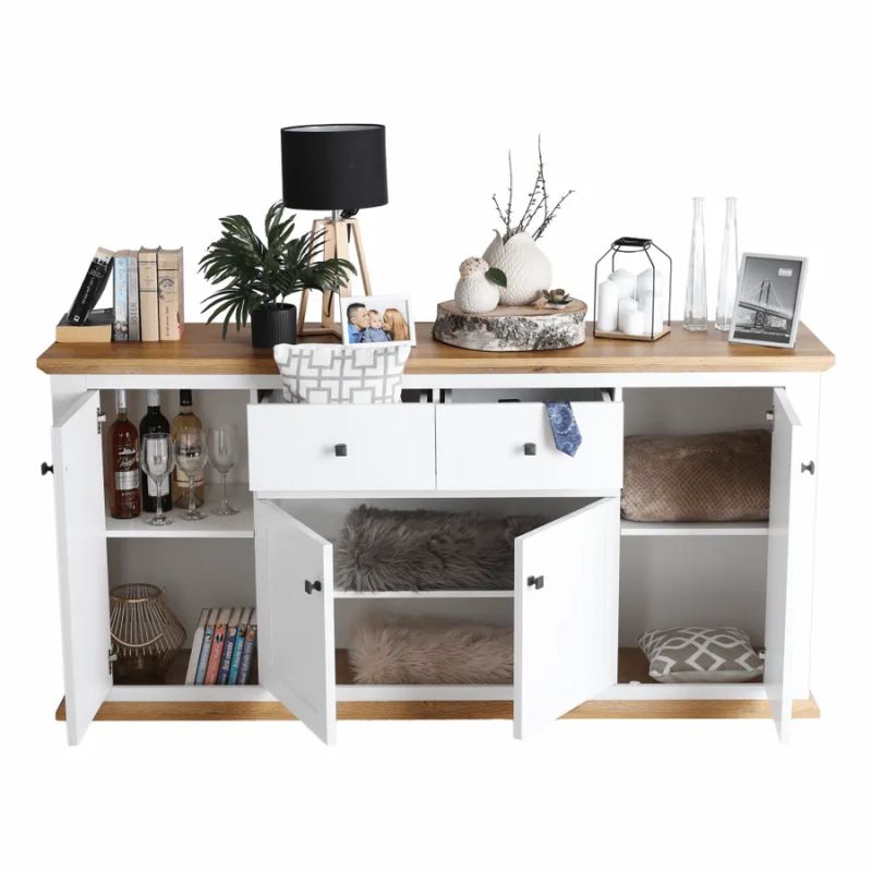 Komoda v modernom prevedení 2x zásuvka a 4x dvierka, biela-dub grand