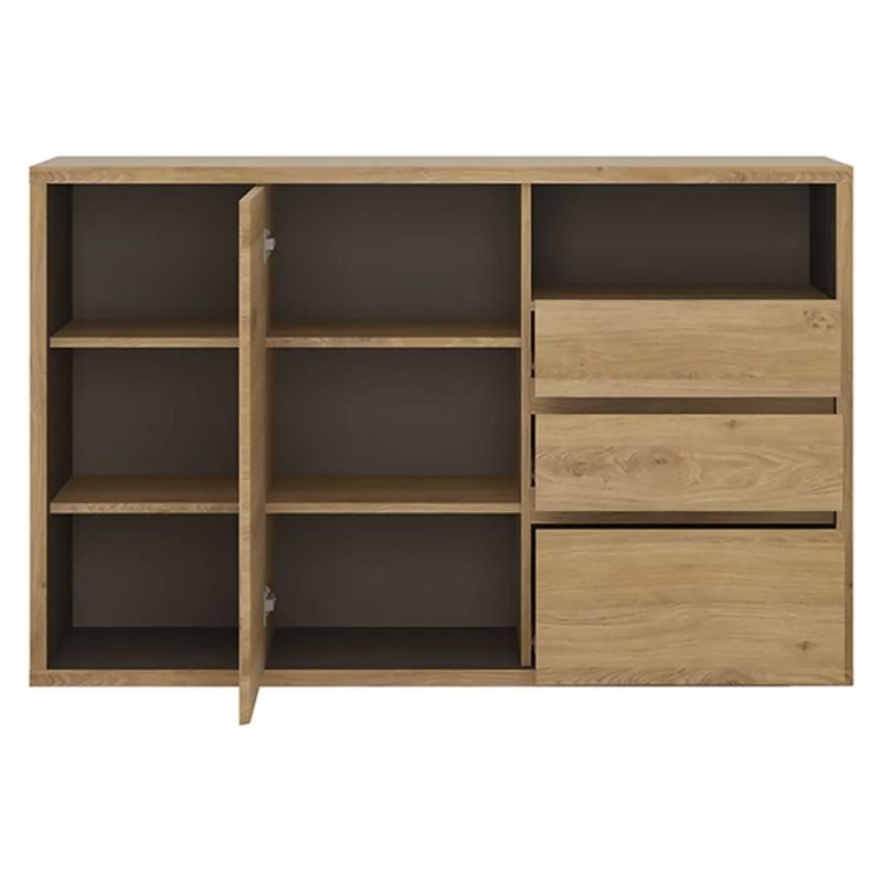 Komoda v modernom štýle, 3-zásuvková, 1-dvierková, dub shetland