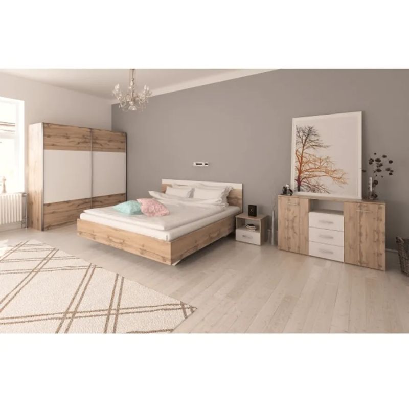 Trojzásuvková komoda s dvomi dvierkami, dub wotan-biela