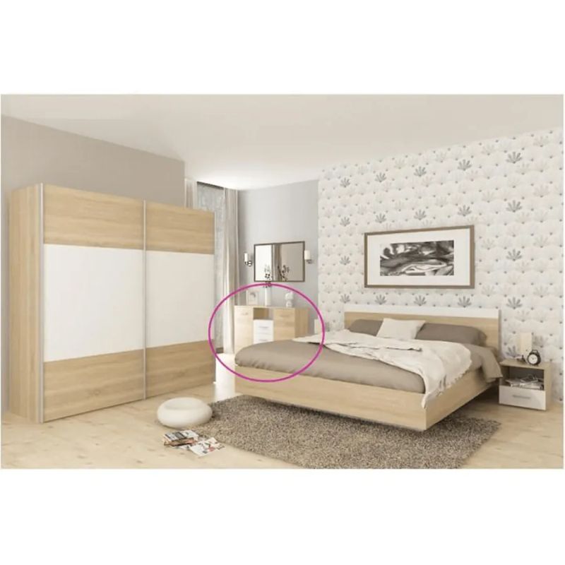 Trojzásuvková komoda s dvomi dvierkami, dub sonoma-biela