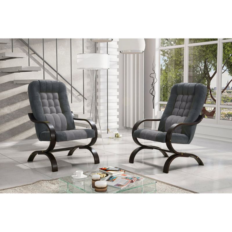 Celočalúnené kreslo, svetlosivá-tmavosivá-orech