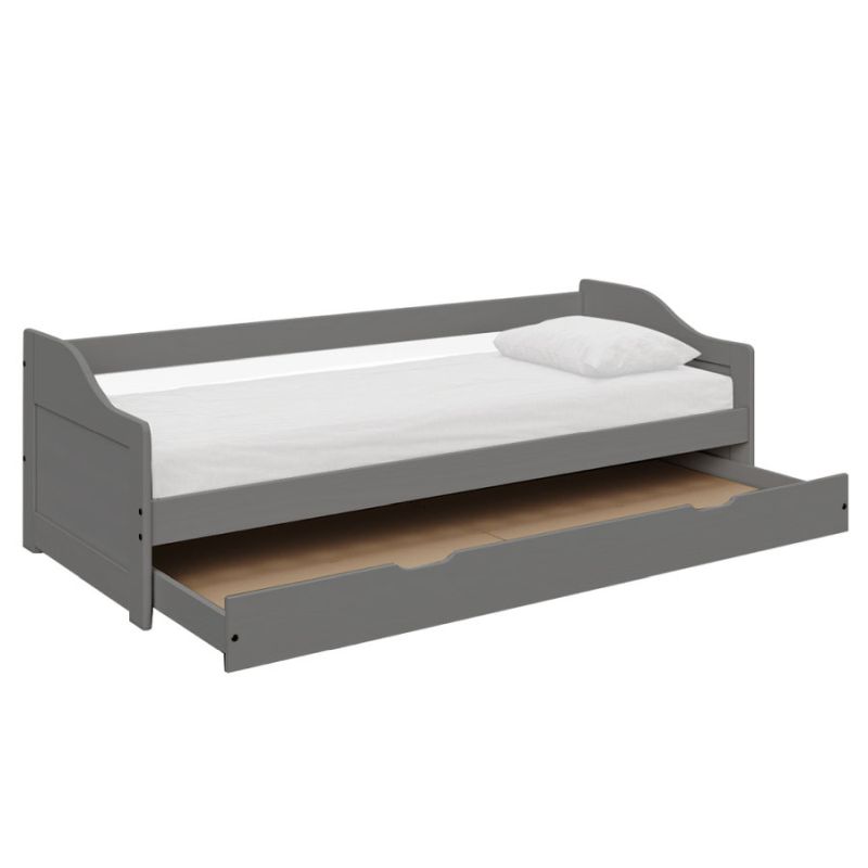 Posteľ s výsuvnou prístelkou z borovicového dreva, sivá