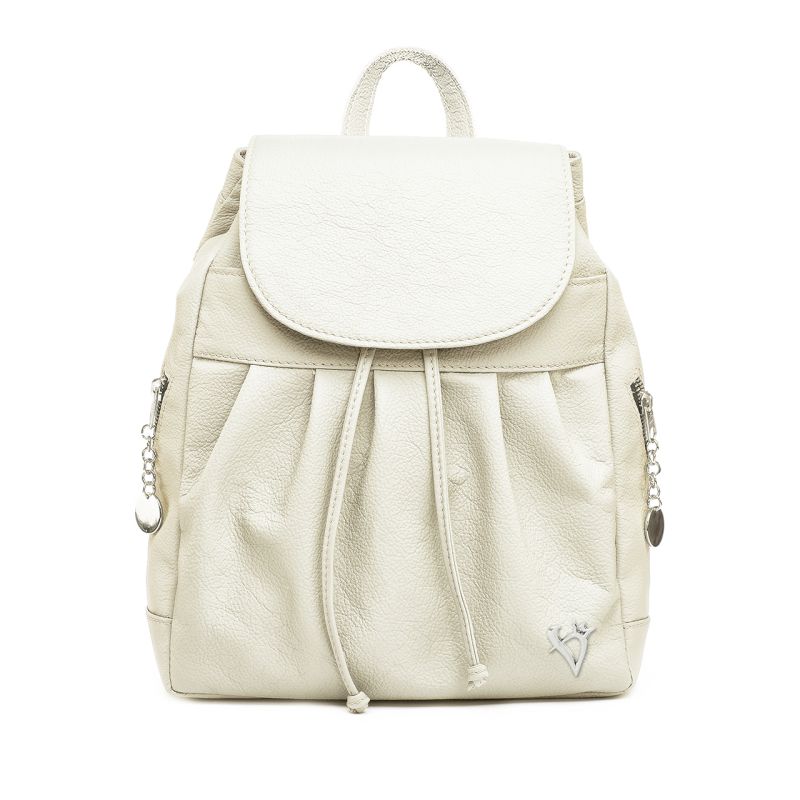 Luxusný kožený módny ruksak z prírodnej kože v krémovej farbe