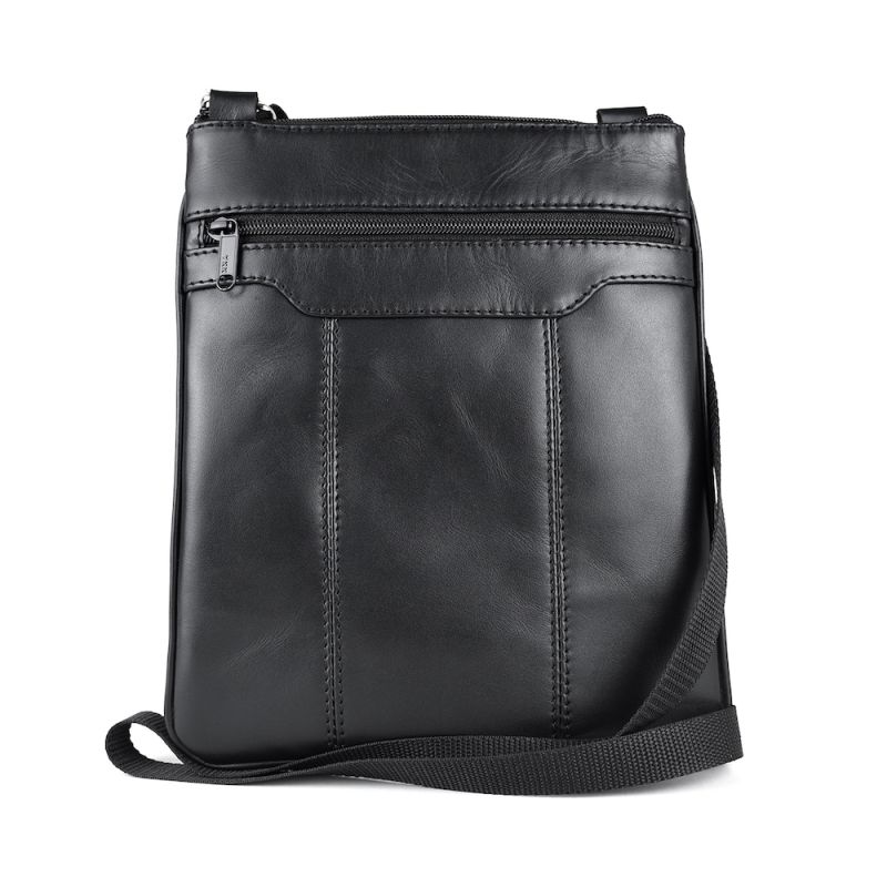 Crossbody kožená taška s dekoračným prešívaním v čiernej farbe