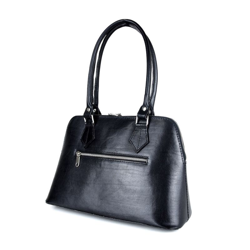 Módna nadčasová kožená kabelka z pravej kože v čiernej farbe