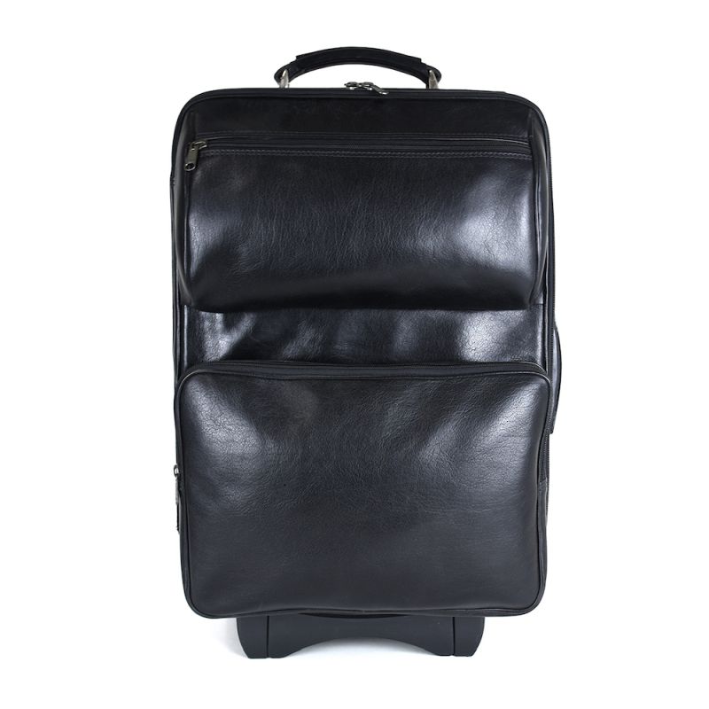 Celokožený cestovný kufor s mechanikou v čiernej farbe, tmavé kovanie