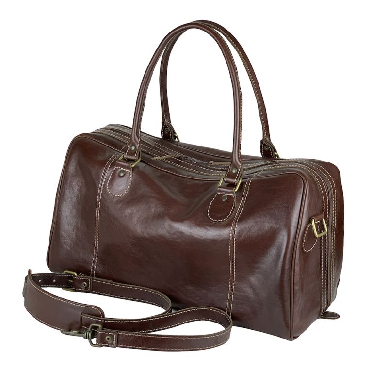 Kožená cestovná kabela v tmavo hnedej farbe