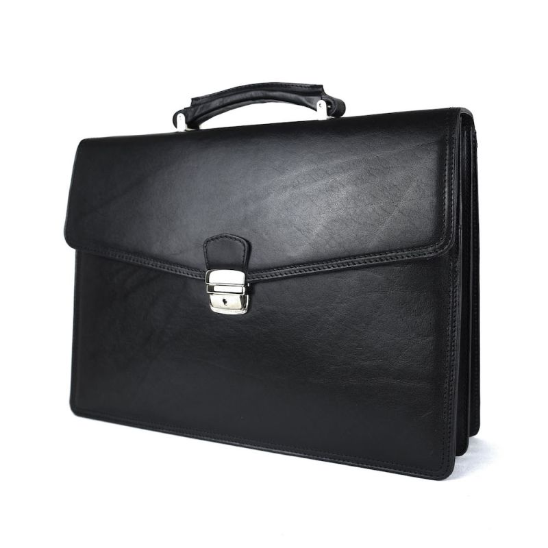 Luxusná moderná kožená aktovka z pravej kože v čiernej farbe