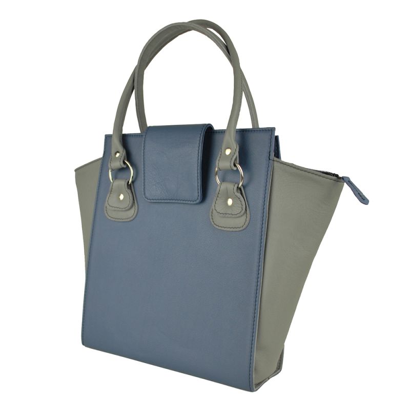 Kožená luxusná kabelka v modro šedej farbe