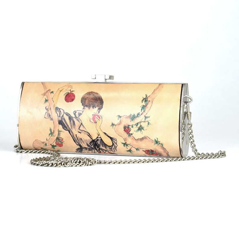Ručne maľovaná spoločenská kabelka s motívom Dievča s jablkom