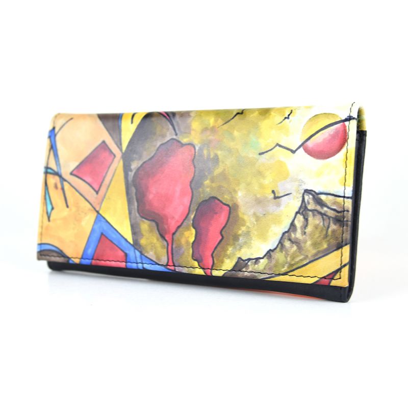 Ručne maľovaná kožená peňaženka s motívom Abstrakt