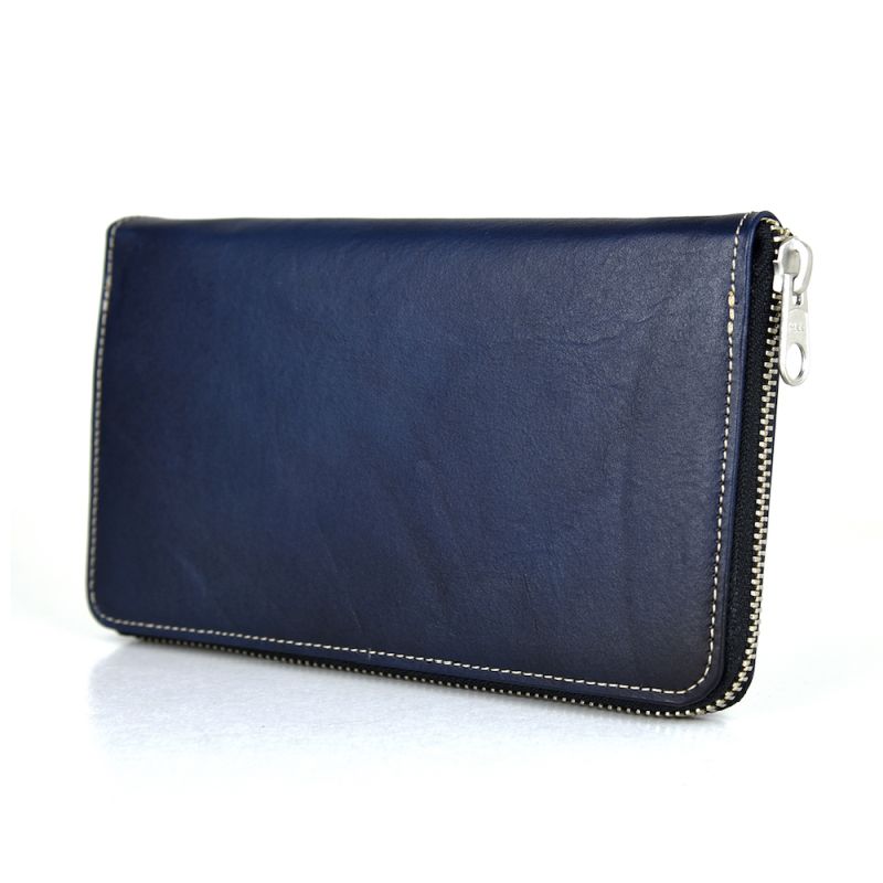 Dámska nákupná kožená peňaženka 8606 ručne tieňovaná v tmavo modrej farbe