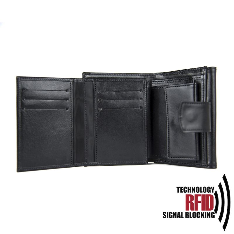 Kožená RFID peňaženka vybavená blokáciou RFID-NFC, čierna farba 8287