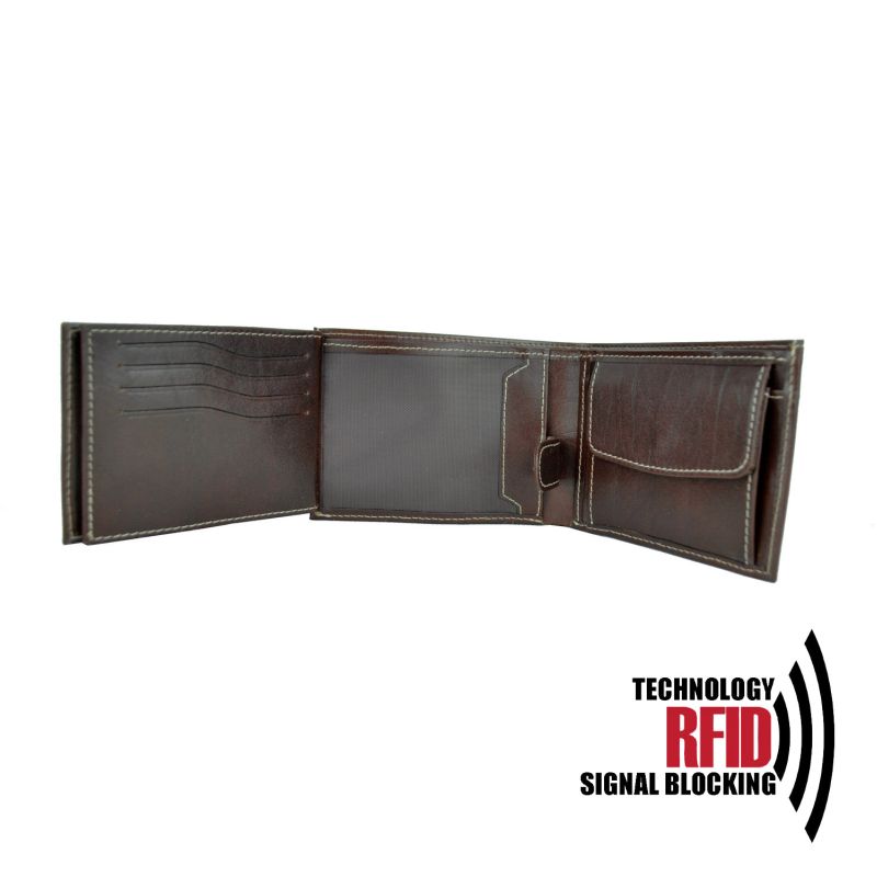 Kožená RFID peňaženka vybavená blokáciou RFID-NFC, hnedá farba 8552