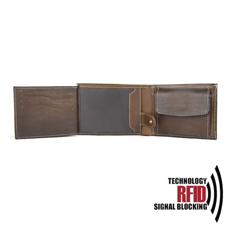 Kožená RFID peňaženka vybavená blokáciou RFID-NFC, svetlo hnedá farba 8552, ručne tieňovaná