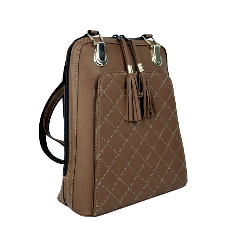 Luxusný kožený ruksak z pravej hovädzej kože 8668 v hnedej farbe