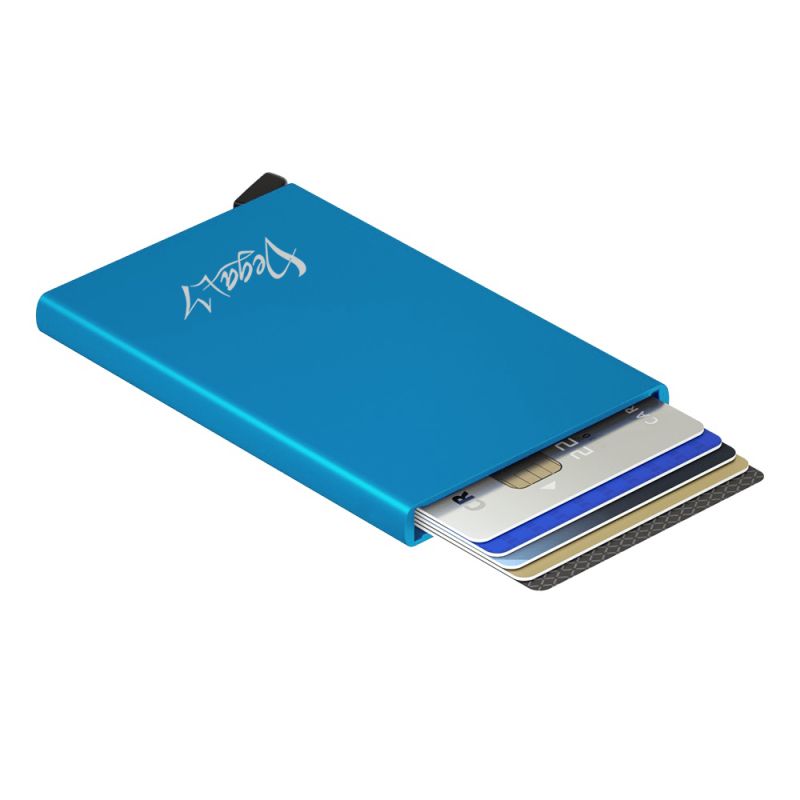 RFID púzdro na karty s patentovaným mechanizmom v modrej farbe