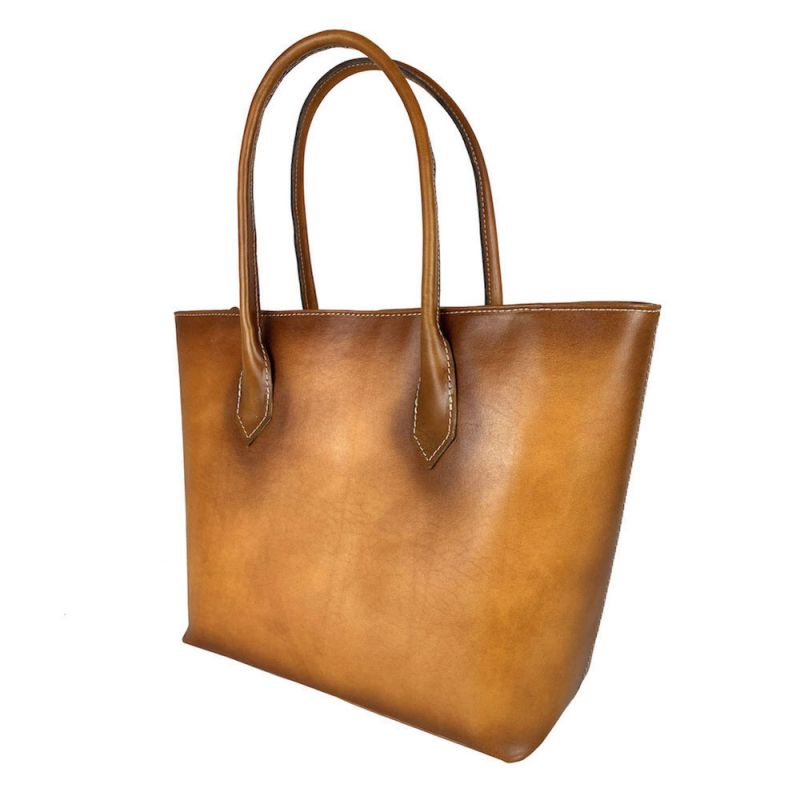 Kožená dámska kabelka SHOPPER ručne tamponovaná a tieňovaná v tmavo žltej farbe