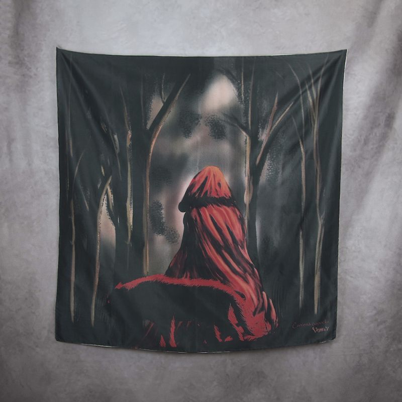 Módna hodvábna šatka ČERVENÁ ČIAPOČKA, 90 x 90cm