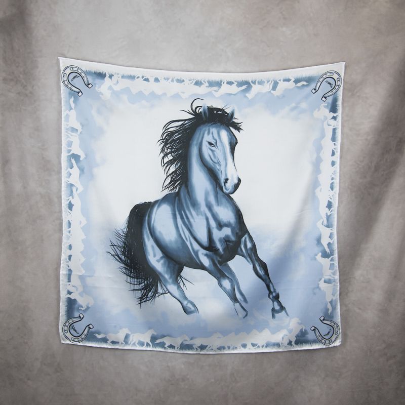 Hodvábna šatka Kôň - modrý, 90 x 90cm