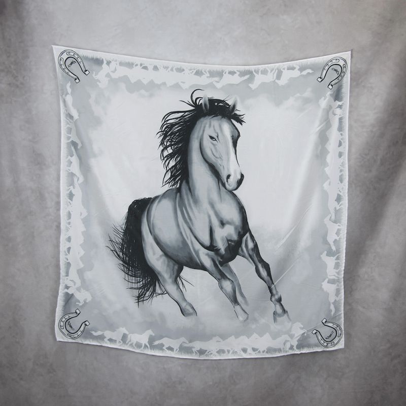 Hodvábna šatka Kôň - sivý, 90 x 90cm