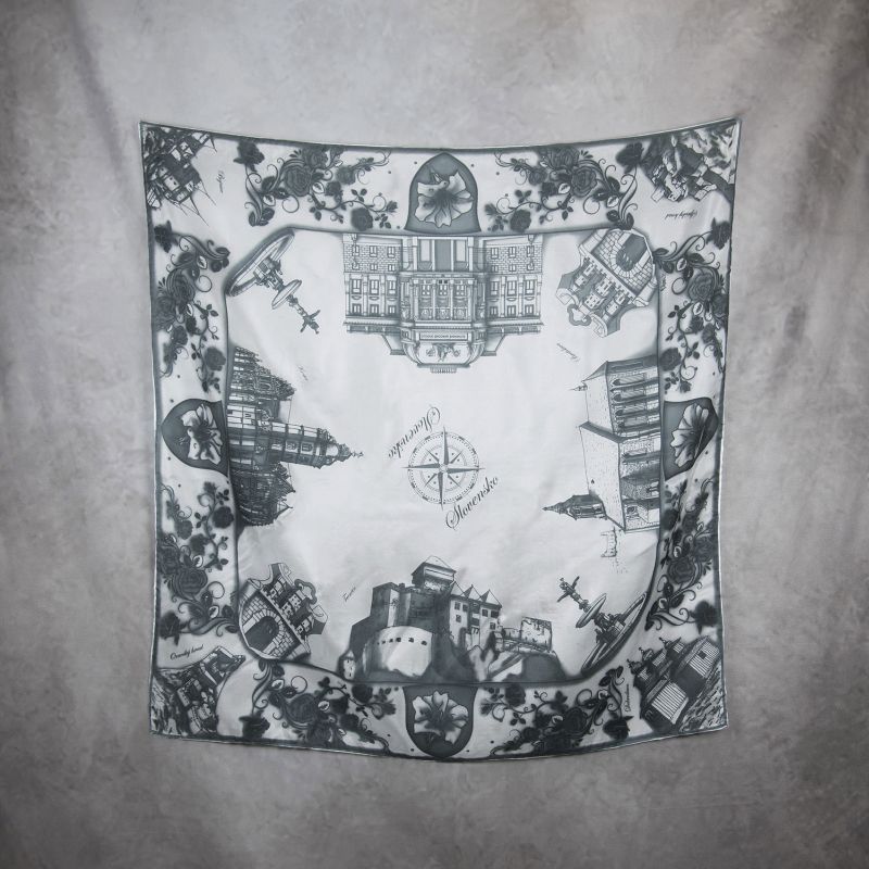 Módna hodvábna šatka SLOVENSKO BLACK - WHITE, 90 x 90cm