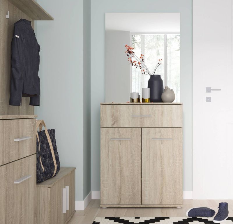 Jednoduchá komoda s dvomi dvierkami a jednou zásuvkou, dub sonoma