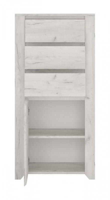 Komoda s tromi zásuvkami a jednými dvierkami dub white craft