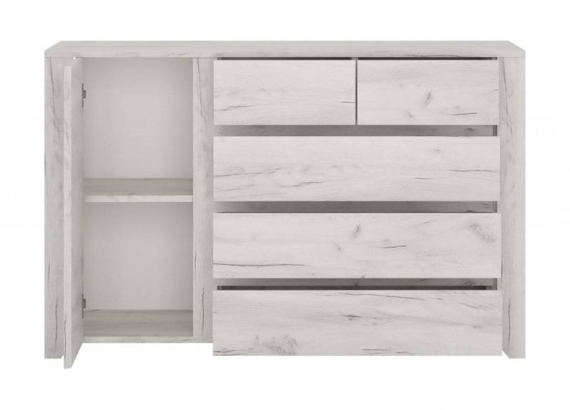 Komoda s piatimi zásuvkami a jednými dvierkami dub white craft
