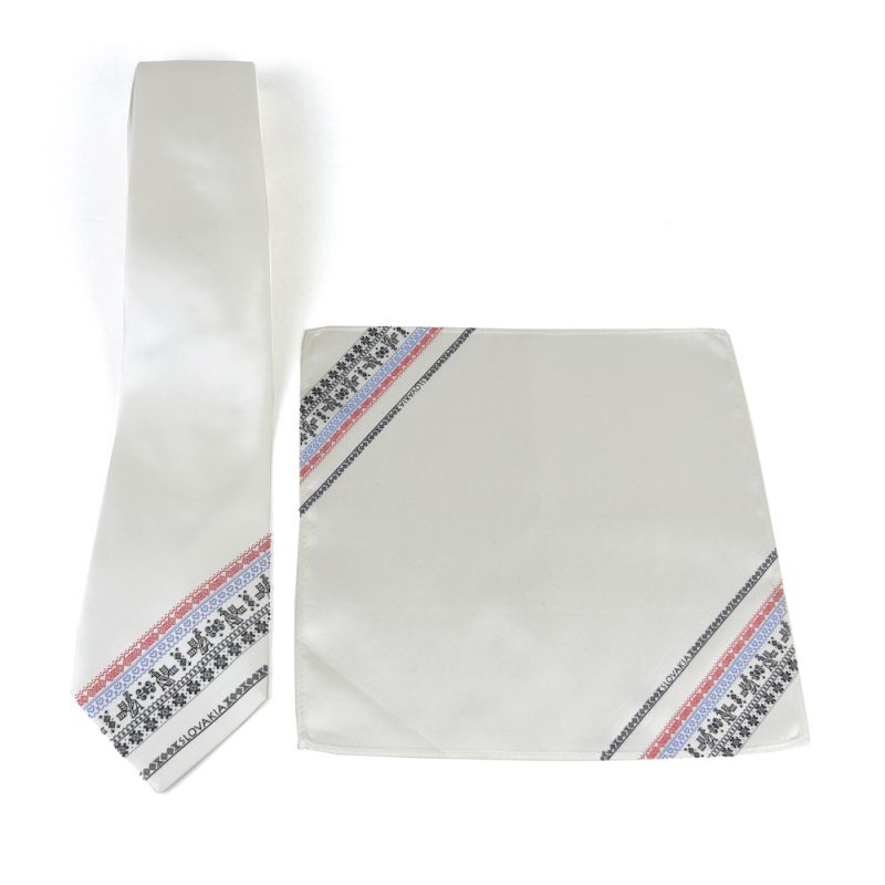 Hodvábna kravata + vreckovka - Slovakia Čičmany 100% hodváb