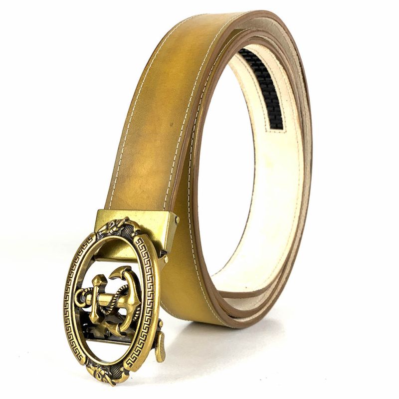 Žltý opasok z pravej kože s automatickou prackou GOLD ANCHOR - LIMITED EDITION