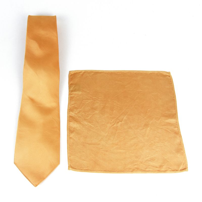 Hodvábna kravata a vreckovka v marhuľovej farbe, 100% hodváb