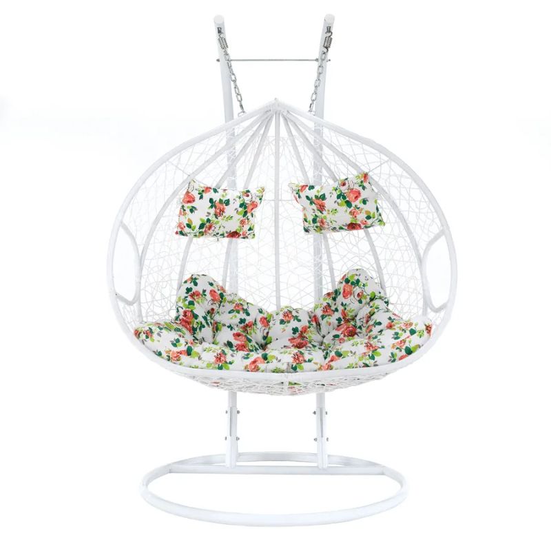 Závesné dvojkreslo-2 s moderným dizajnom biela-vzor kvety