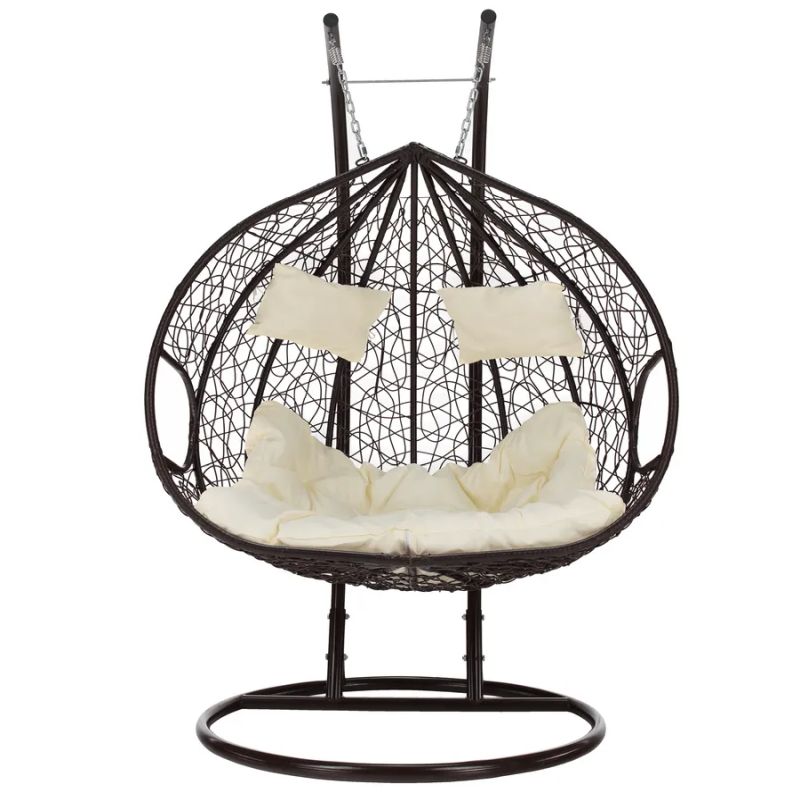 Závesné dvojkreslo-2 s moderným dizajnom hnedá-krémová