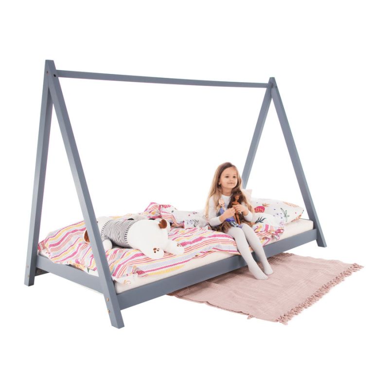 Montessori posteľ, sivá z borovicového dreva