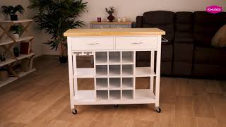 Servírovací vozík s regálom na fľaše, tmavosivá-prírodná