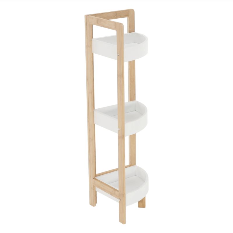 Rohový regál, biela-prírodný bambus