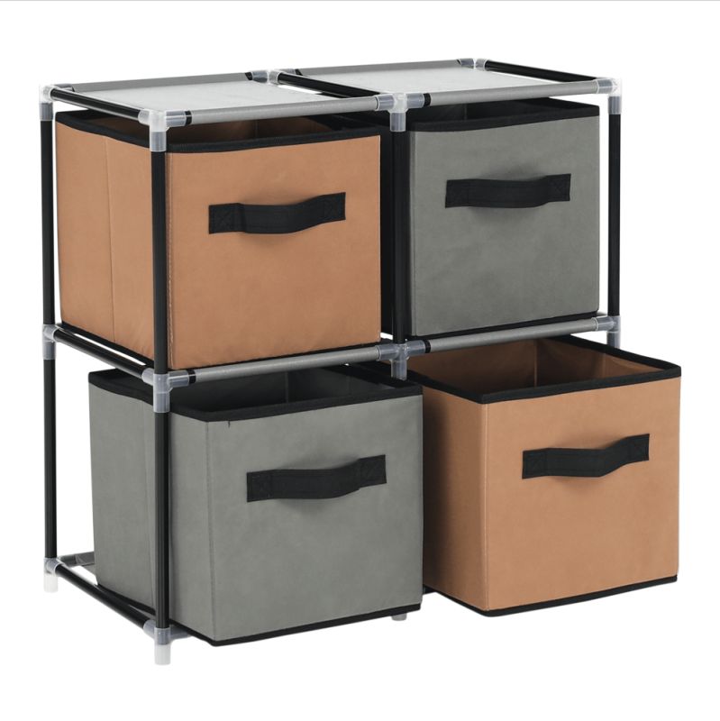 Komoda s látkovými šuplíkmi, čierna-hnedá-sivá, TYP 1