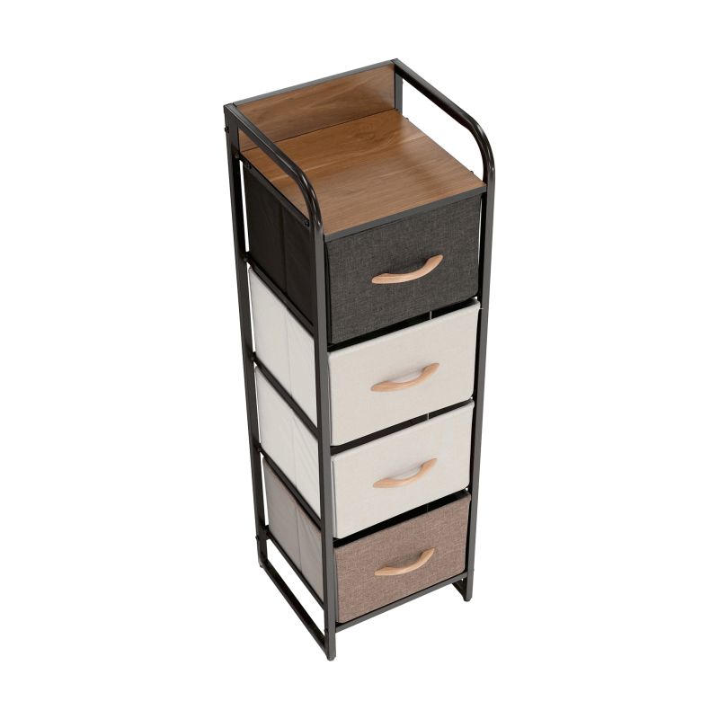 Komoda s látkovými šuplíkmi, čierna-béžová-svetlohnedá-tmavohnedá, TYP 1