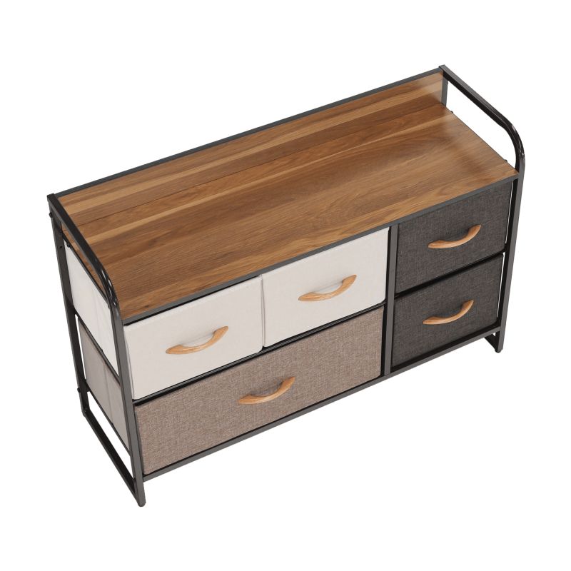 Komoda s látkovými šuplíkmi, čierna-béžová-svetlohnedá-tmavohnedá, TYP 4