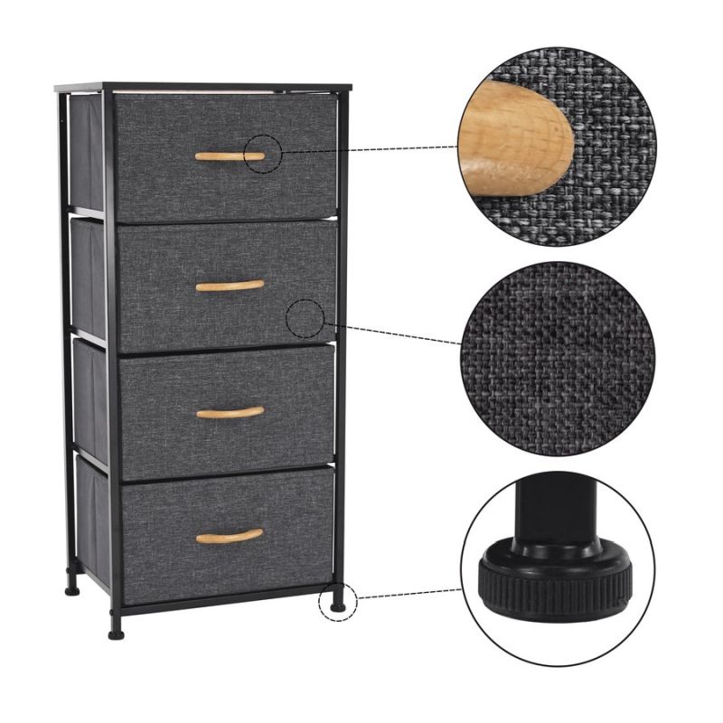 Komoda s látkovými šuplíkmi, čierna-tmavosivá, TYP 2